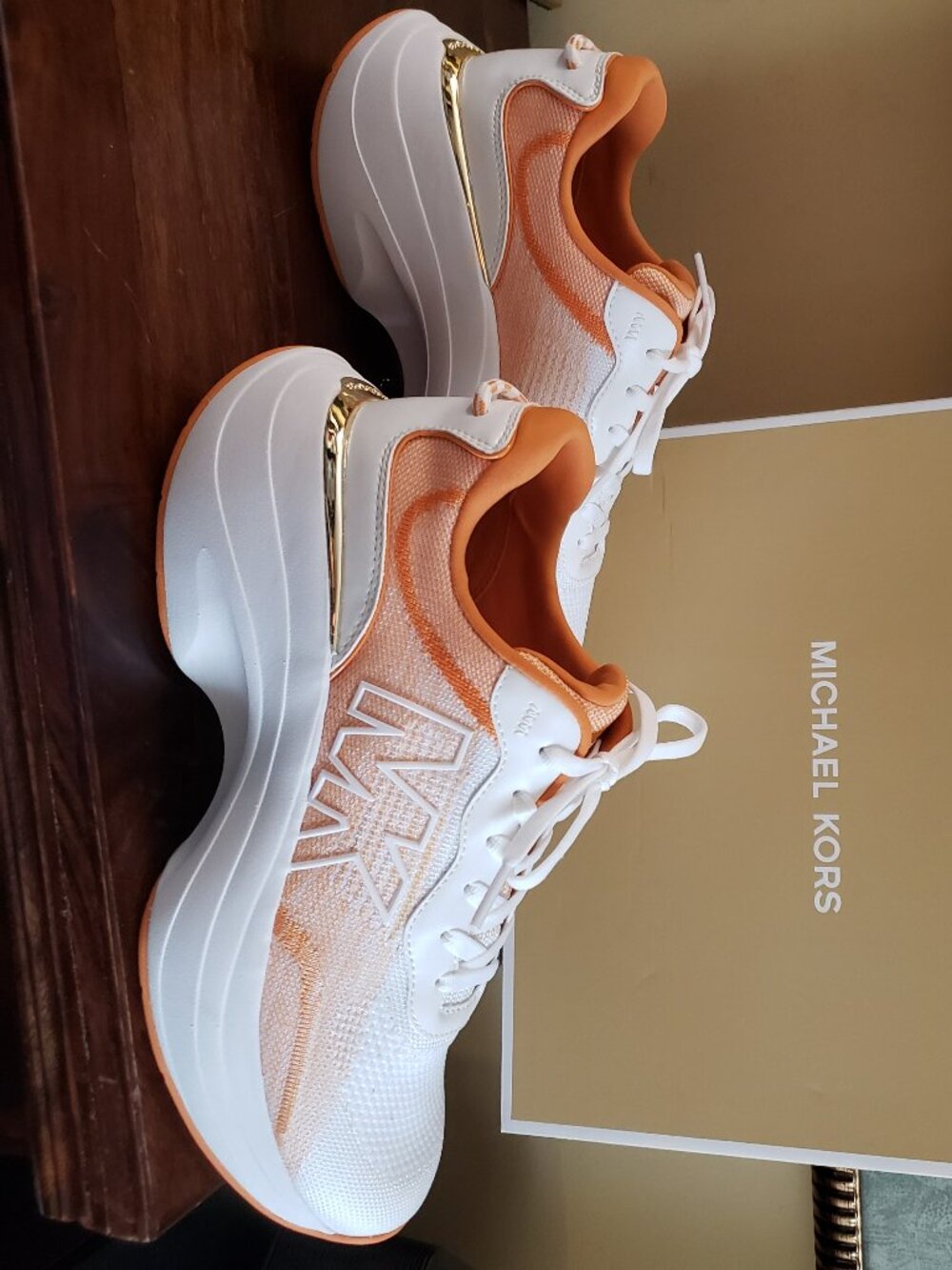 Michael Kors Athena Stretch Knit Trainer in Radiant Orange Size 9M